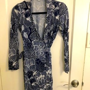 DVF Indigo Floral Classic Wrap Dress